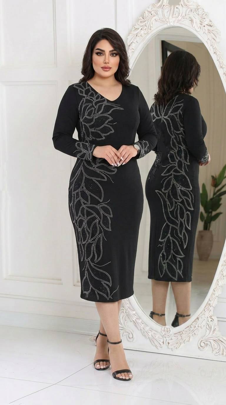 لباس مجلسی میدی سایزبزرگ خوش دوخت و بدون ریزش(قابلیت عودت)