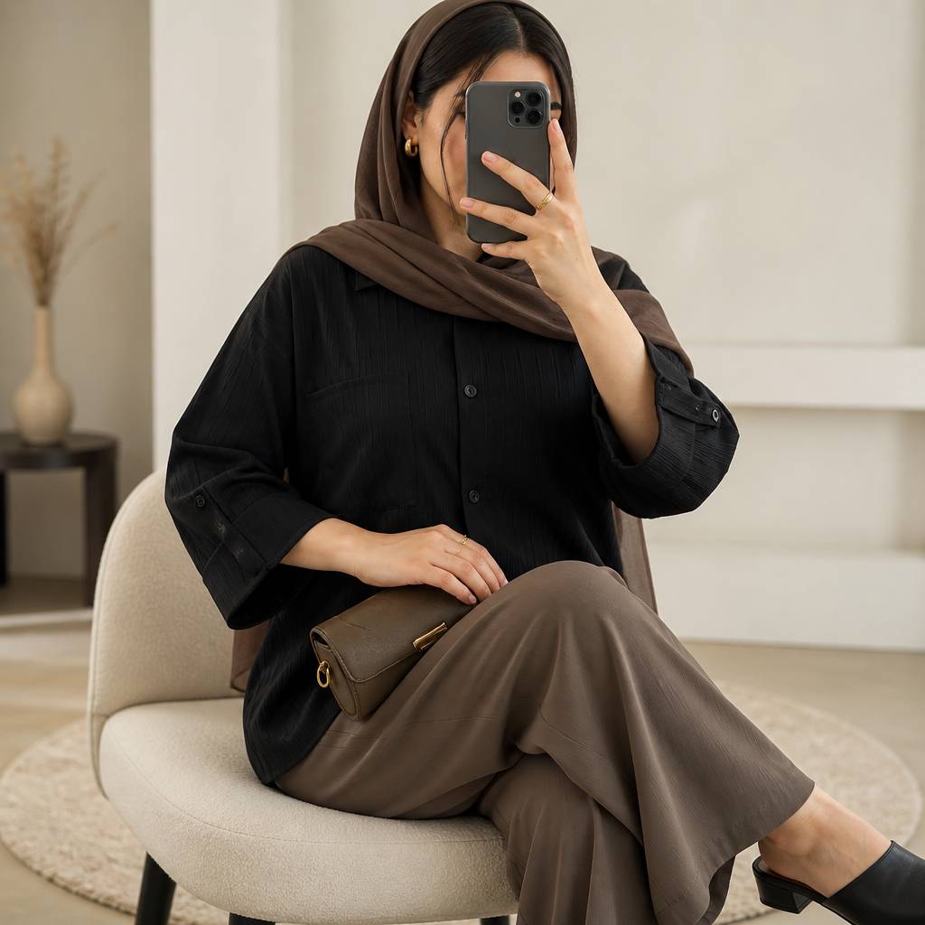 شومیز باکسی آستین پاکتی مشکی رنگ