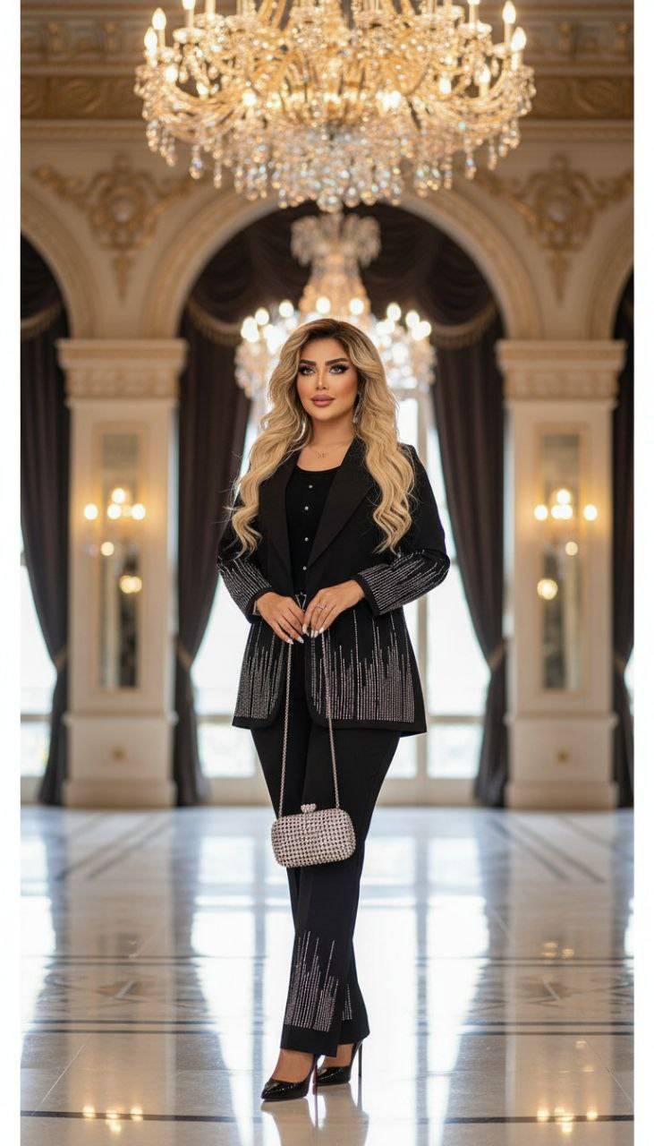 ست کت وشلوار مجلسی زنانه و دخترانه جنس مازراتی نگین کوبی شده