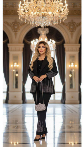 ست کت وشلوار مجلسی زنانه و دخترانه جنس مازراتی نگین کوبی شده