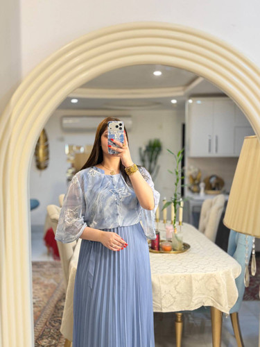 ست پیراهن حریر پلیسه و رویه متصل به هم جنس وارداتی