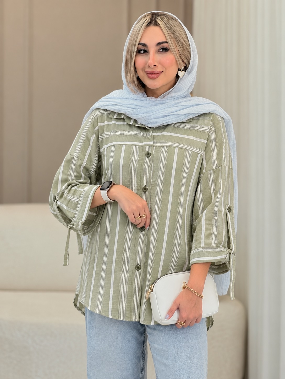 شومیز لنین راه راه خنک و سبک مناسب فصل با تنخوری عالی