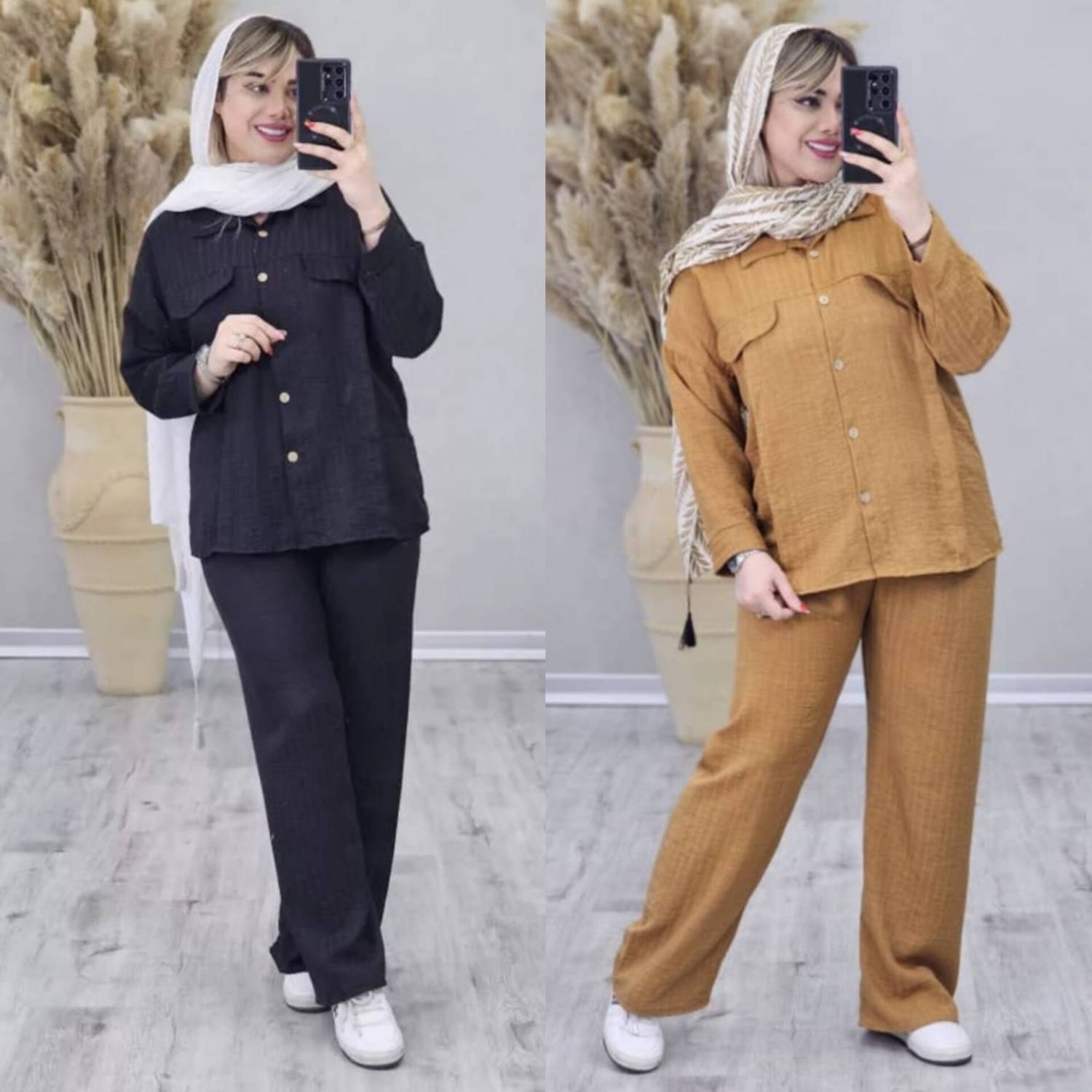 ست مانتو شلوار شانتون خنک و سبک با تنخوری عالی