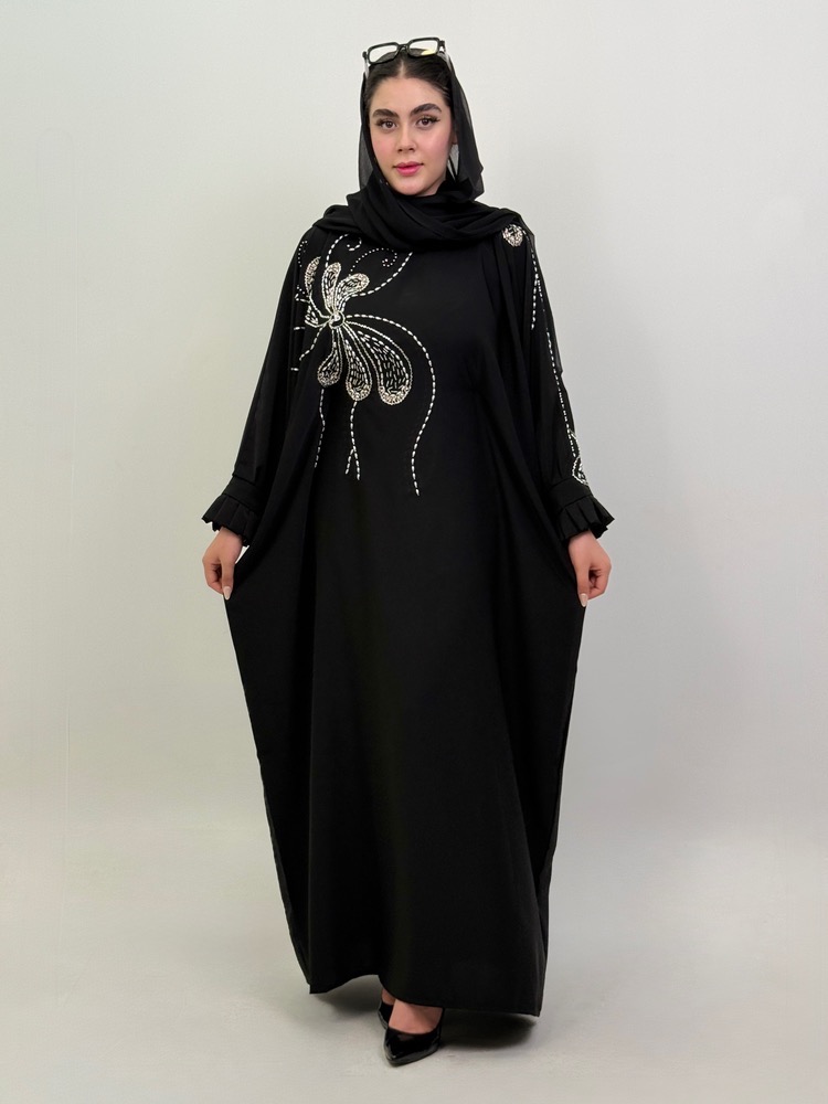 مانتو عبایی گل نقره ای بلند و بسیار زیبااا