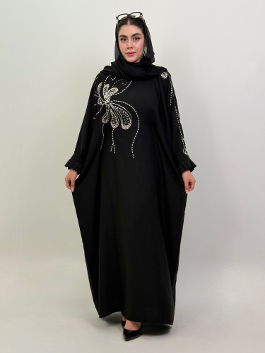 مانتو عبایی گل نقره ای بلند و بسیار زیبااا