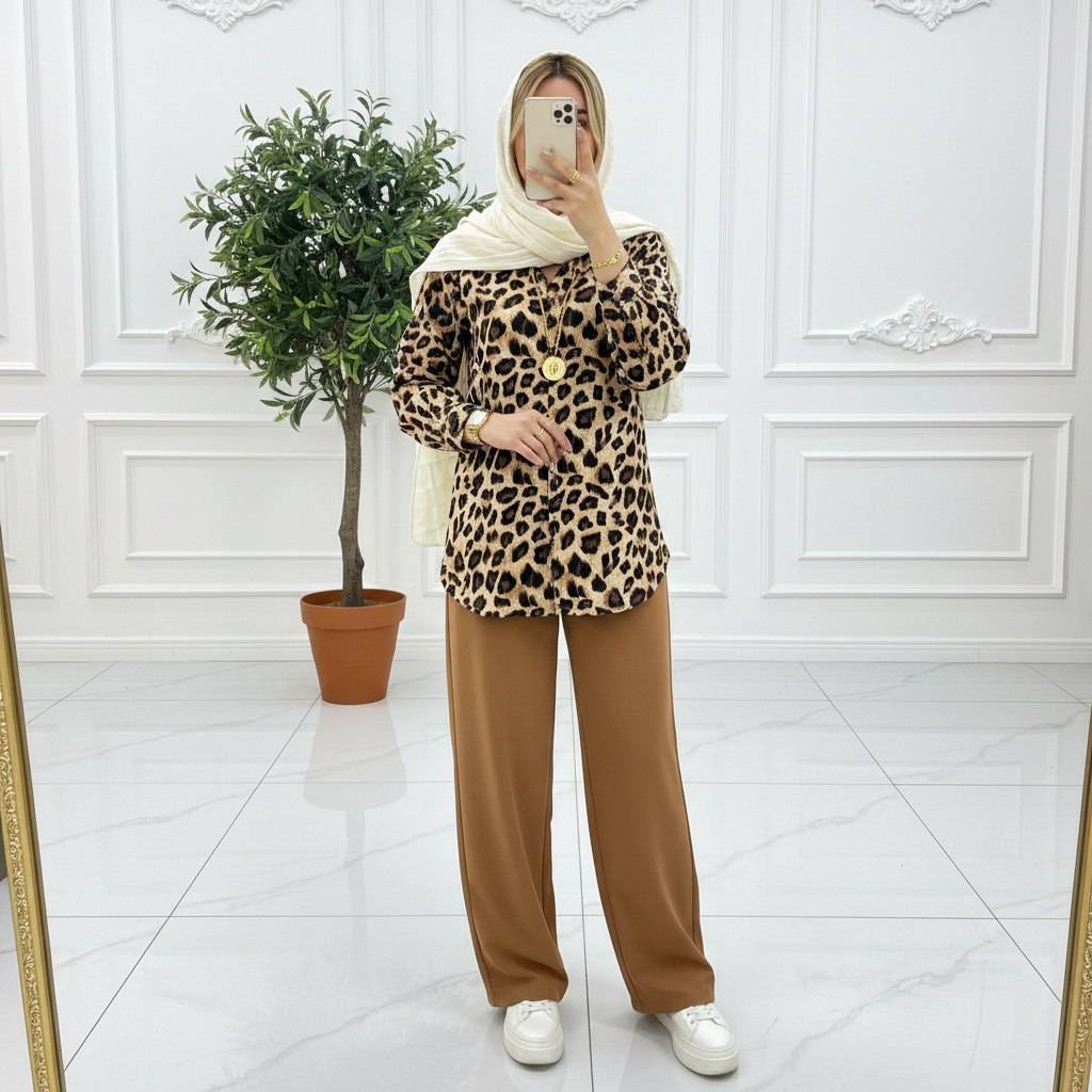 شومیز مانتویی پلنگی خنک و سبک تینجری پسند