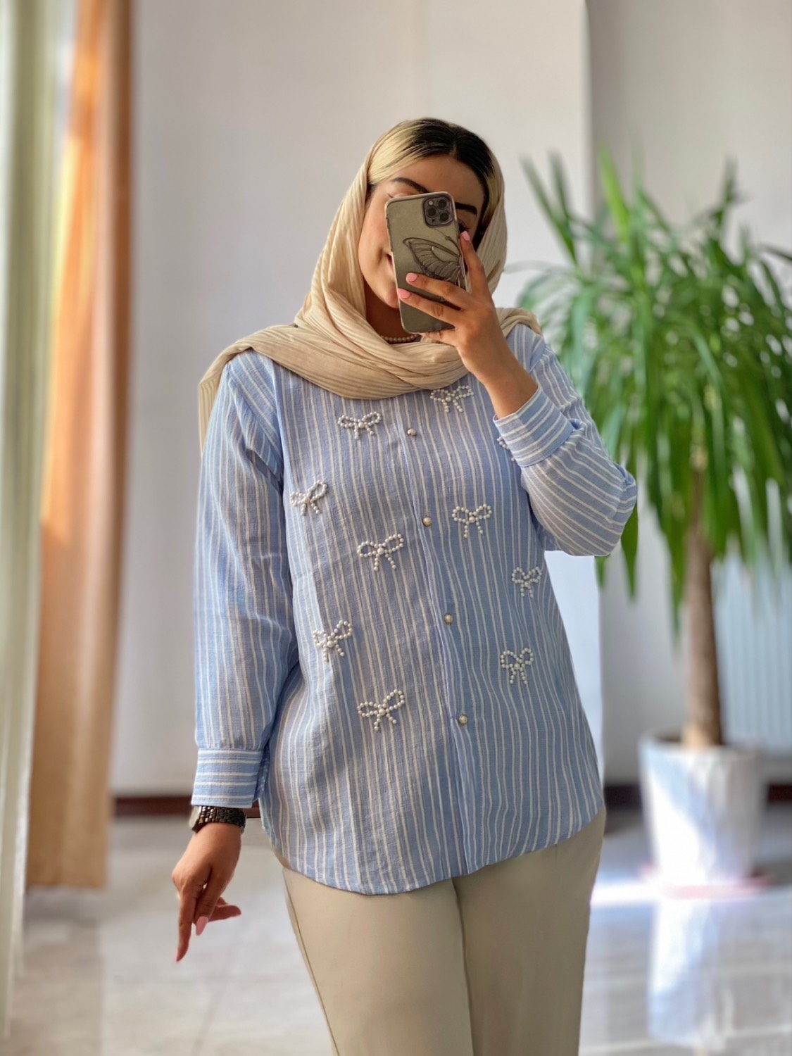 شومیز مروارید دوزی فوق العاده ترند وزیبا وخنک