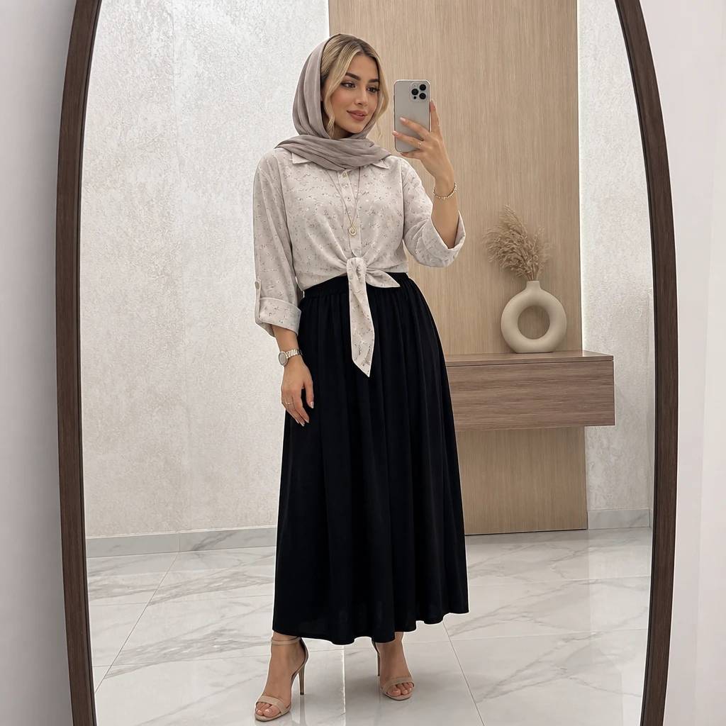 شومیز گره ای دامن شیک و کاربردی با تنخوری جذاب