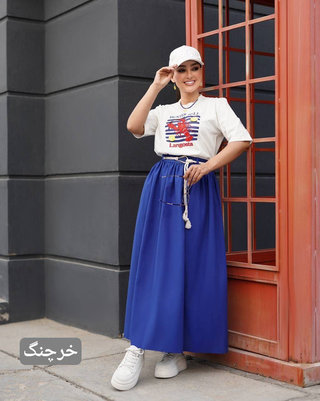 ست سه تیکه تیشرت ودامن وکمربند خنک و راحتی مناسب فصل ترند سال با تنخوری عالی