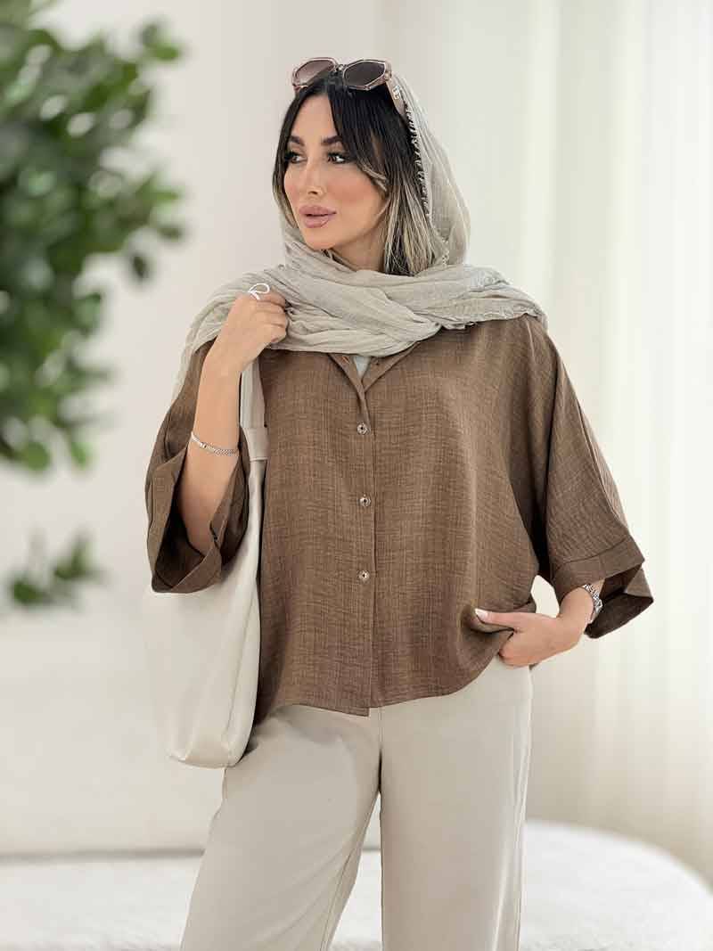 شومیز شانتون حصیری کاملا خنک و سبک با تنخوری عالی