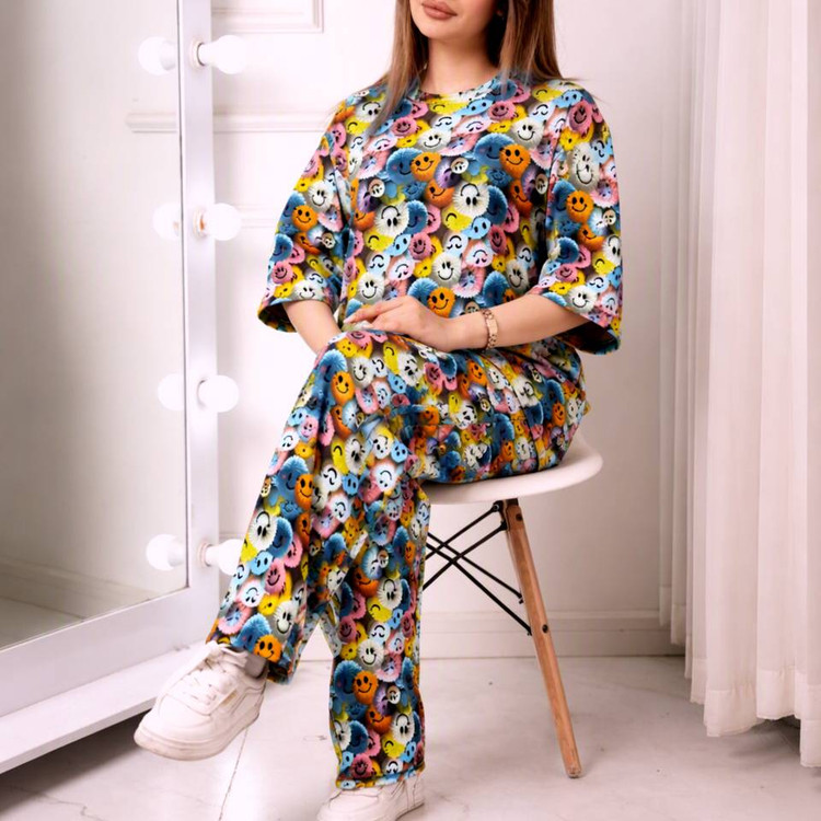 ست تیشرت شلوار راحتی سه بعدی پنبه ای با تنخوری عالی